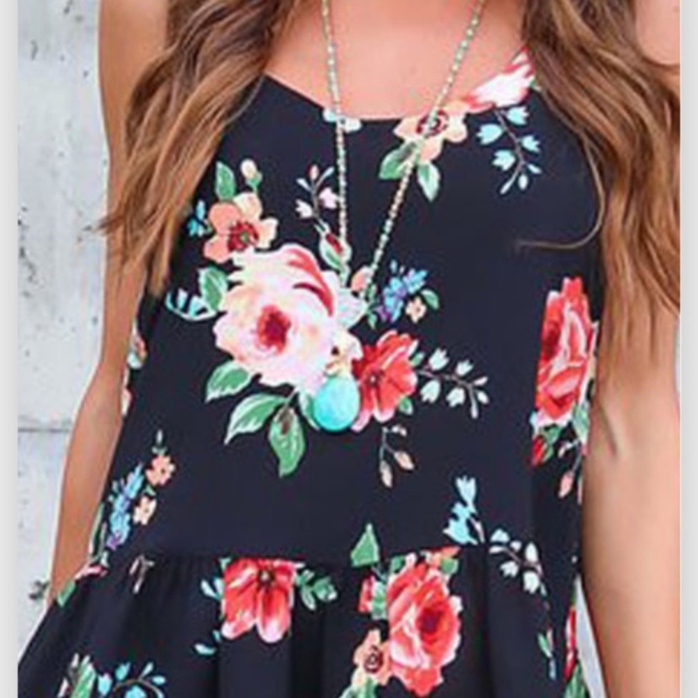 New Navy Floral Flounced Razorback Tank Top - Picture 4 of 5